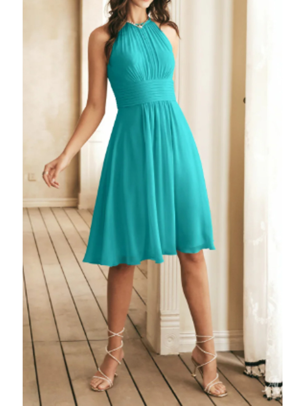 AW BRIDAL 8 M turquoise green Keziah chiffon wedding cocktail  knee dress 0B10